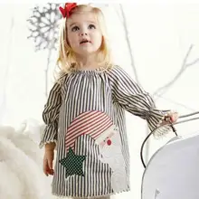 Рождественская одежда; платье для девочек; Одежда для девочек; Полосатое платье принцессы с длинными рукавами и принтом Санта-Клауса для маленьких девочек; 7