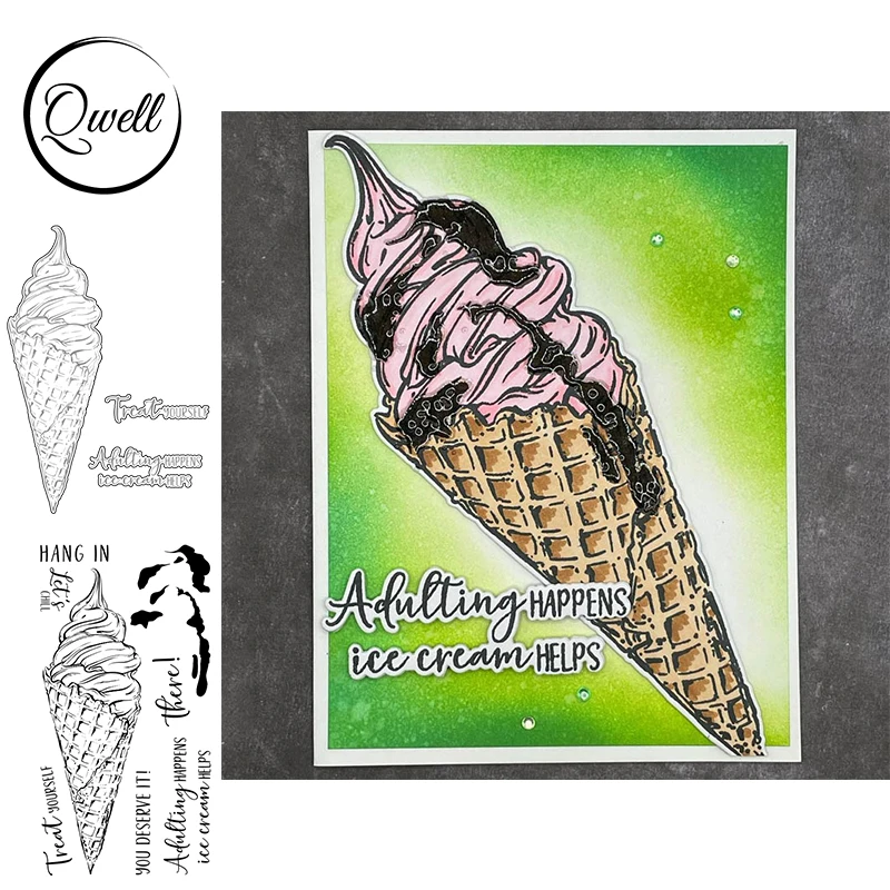 

QWELL Dies and Stamps Combos Tasty Ice-cream Treat Yourself Words Sentences DIY Craft Scrapbooking Album Making Template 2021