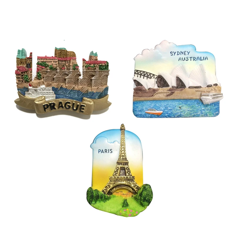 

Czech Republic Prague Paris Eiffel Tower Fridge Magnets Resin Magnetic Refrigerator Sticker Sydney Opera House Fridge Stickers