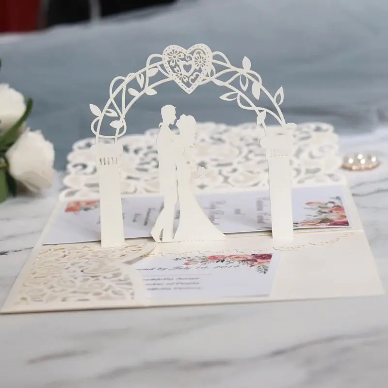  10pcs Laser Cut Hollow Heart Shape Wedding Invitations Card Party Supplies M6CE - 4.00028E+12