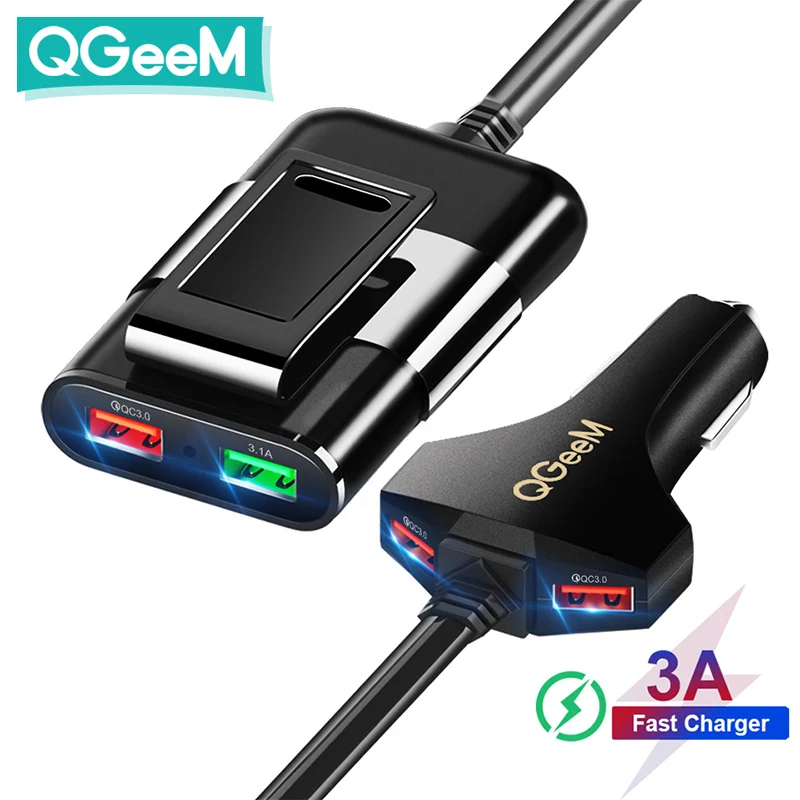 dual usb car charger QGEEM 4 USB QC 3.0 Car Charger Quick Charge 3.0 Phone Car Fast Front Back Charger Adapter Car Portable Charger Plug for iPhone 45 watt car charger Car Chargers