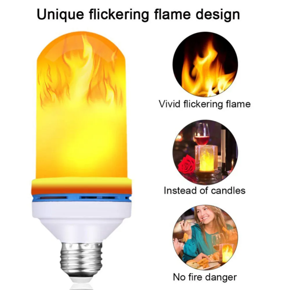 

E27 Flame Bulb LED Dynamic Flame Effect Fire Light Bulbs 85-265V Corn Bulb Flickering Emulation Decor LED Lamp Lighting Lamp new
