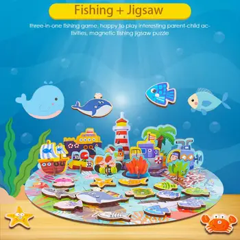 

New Multifunctional Three In One Magnetic Fishing Toy 3d Jigsaw Puzzle Children's Game Montessori Education Children's Toy Gift