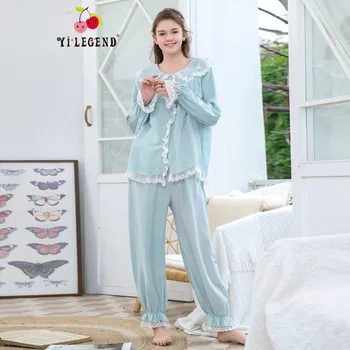 

Cute pajamas women's cotton cardigan home service new cotton court style home service suit