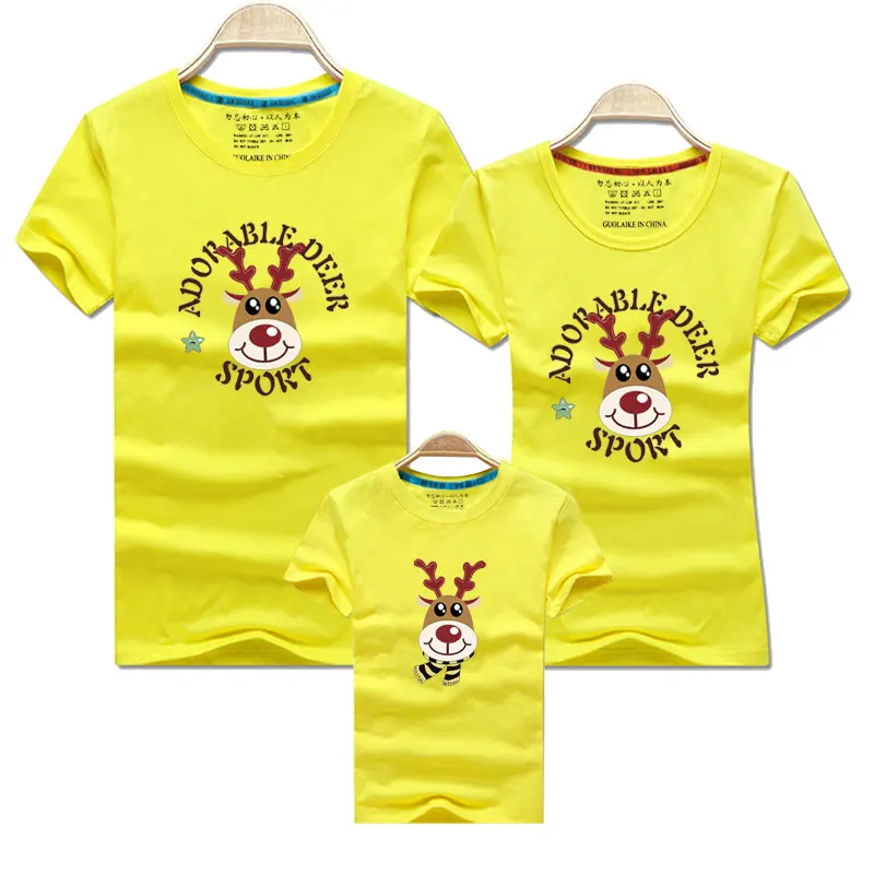 Christmas Mom Daughter Clothes Father Son Matching Clothing Family Look Cartoon Milu Deer Family Clothing Dad Mom Boy T-Shirt - Цвет: Yellow
