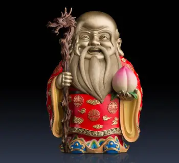 

14.9in Chinese Art Deco Pure Brass painted god of longevity Old Man Men sculpture Decoration Home Furnishings Gift Statue