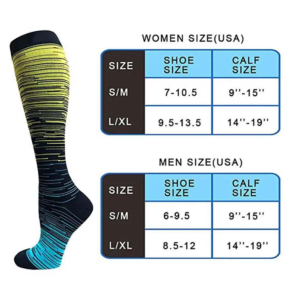 Outdoor Sports Compression Socks Unsex Sports Long Socks Knee Gradient Printed Polyester Nylon Hosiery Footwear Accessories New