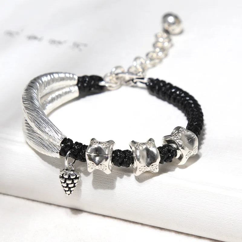 

Hand Weaving Bracelet Pure Silver Bracelet Retro Thai Silver Ethnic-Style Accessories Europe And America Jewelry Simple Japanese