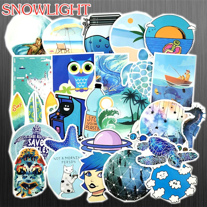 100Pcs Cartoon Cure Blue Summer Nautical Travel Graffiti Vsco Style Stickers For Motor Luggage Laptop DIY Waterproof Stickers
