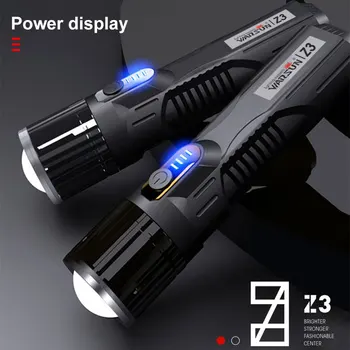 

500 Meters LED Flashlight USB Power Bank Chargeable Portable Torch Warining Lamp Multifunction Zoomable Outdoor Camp Flashlight