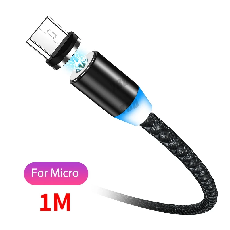 YBD 1 м модный СВЕТОДИОДНЫЙ Магнитный зарядный кабель Micro USB кабель магнитное зарядное устройство usb-кабель для huawei samsung Xiaomi Honor Redmi - Цвет: Black