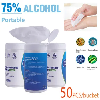 

75 Degree Alcohol Wipes Household Car Portable 50 Pumping Barrels Clean Alcohol Sterilization Disposable Wipes