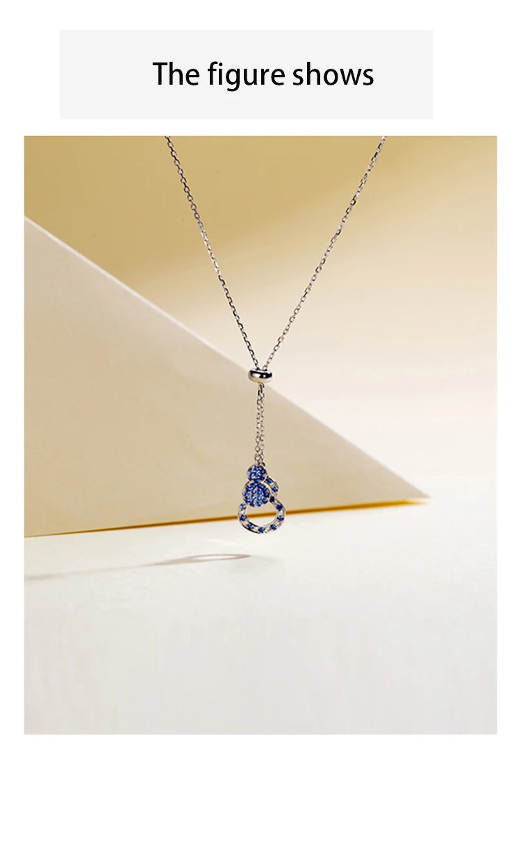 Chic&Charms 9K&14K Real White Gold Natural Diamond Sapphire Chains Necklaces Gourd Pierced women Necklace