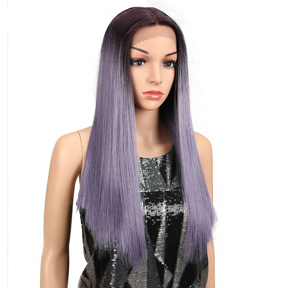 Магические волосы 2" дюймов Синтетические парики на кружеве термостойкие парики Омбре для черных женщин розовые черные длинные прямые парики