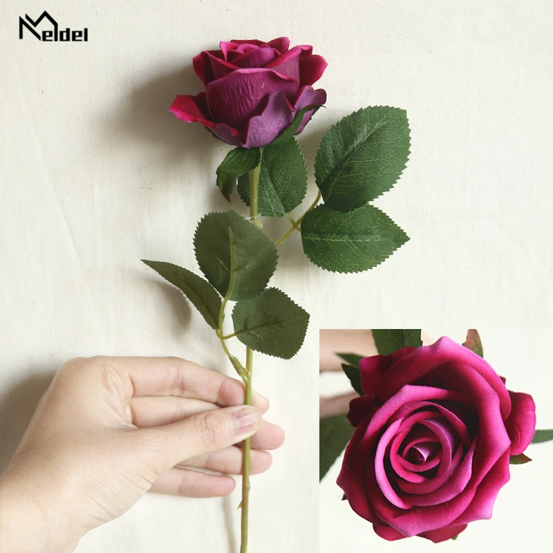 Rose-red 1 голова искусственный фланелет Роза цветочная ветка искусственный цветок роза украшение стола Свадебные цветы Декор вечерние ваза для дома цветы - Цвет: Rose-red