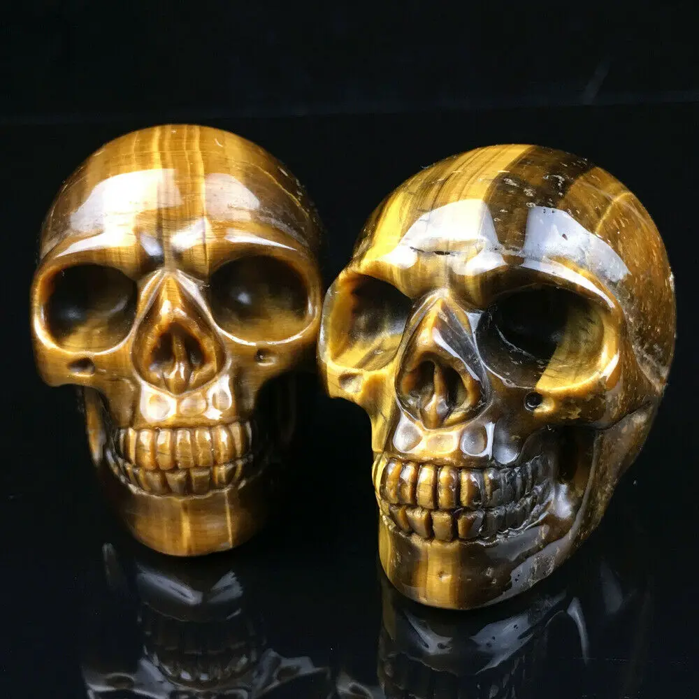 Череп ручной работы натуральный камень тигровый глаз вырезанный в шахте