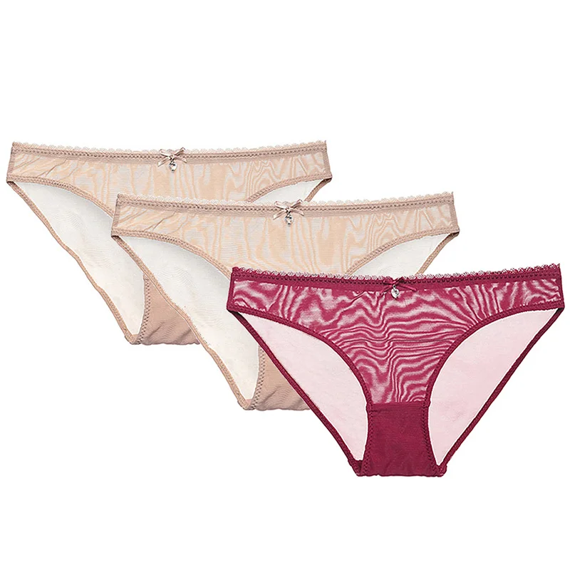 2beige1winered Varsbaby сексуальное прозрачное нижнее белье с низкой талией, одноцветные S-XXL трусы, 3 шт./лот, для молодых женщин - Цвет: 2beige1winered
