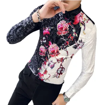 

High Quality Mens Flower Shirt Long Sleeve Autumn New Shirts 2020 Fashion Casual Shirt Men camisa masculina Slim fit