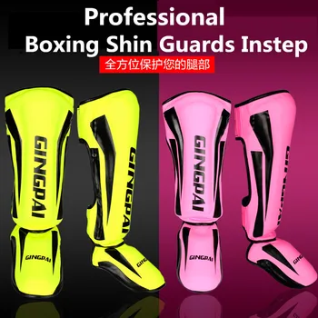 

Youth/Adult PU leather Muay thai kick boxing MMA grappling instep shin guard pads Karate foot shank leg protectors Ankle support