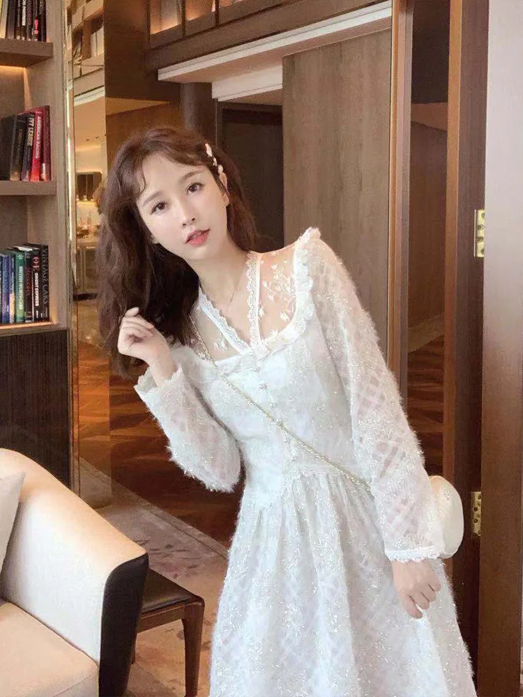 

High-End WOMEN'S Dress 2019 Autumn And Winter New Style Elegant Dress Waist Hugging Slimming French Vintage Lace Slim Fit Fairy