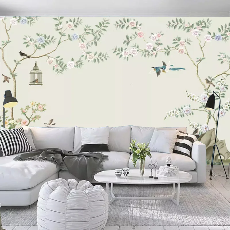

4D New Chinese Style Modern Flowers And Birds TV Backdrop Wallpaper Living Room Bedroom Simple Film And Television Wall Cloth De