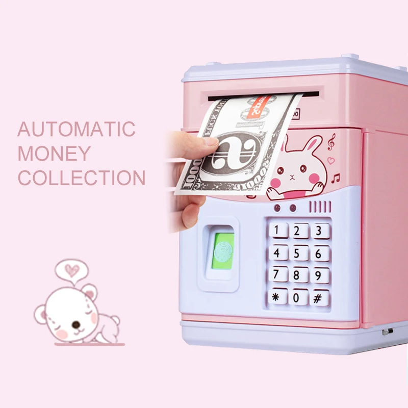 

Electronic Piggy Bank Fingerprint Sensing Password Money Box Cash Coins Saving Box ATM Safe Box Automatic Deposit Kids Gift