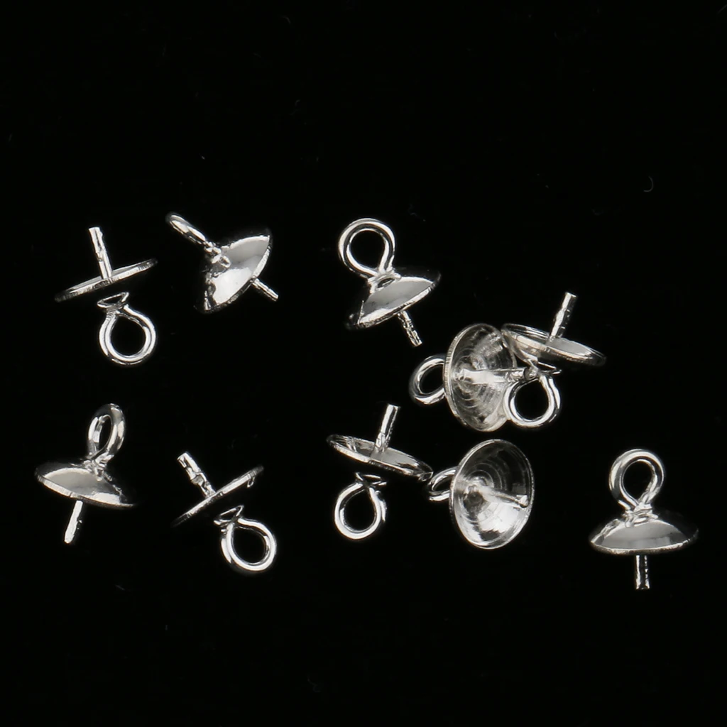 20 Pieces 925 Sterling silver color Pendant Clasp Pearl Bail Pins Half Drilled Pearl Jewelry Making Connector for Pendants 4mm 5mm