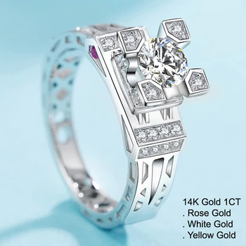 

14K White Gold 1 Carat Moissanite Diamond Ring Women Eiffel Tower Ruby Wedding Party Engagement Anniversary Ring 1 Ct D Color