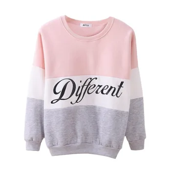 

Letter Different Printed Women Fleeve Hoodies Spring Long Sleeve Sweatshirt Patchwork O-neck Pullovers sudaderas Autumn winter