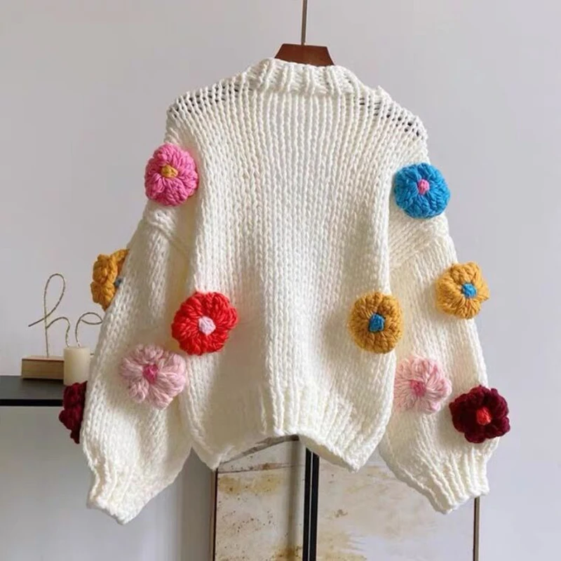 MosiMolly Cardigan Women Sweater Handmade Flower Sweater Cardigan Women Jumper Knitting Coats Outerwear 2021 pink cardigan