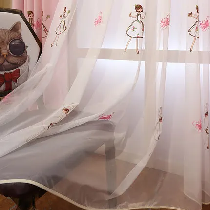 tulle Розовые вышитые шторы принцессы для детей, для гостиной, для маленьких девочек, с рисунком, милое французское окно, Cortina JS54C - Цвет: tulle