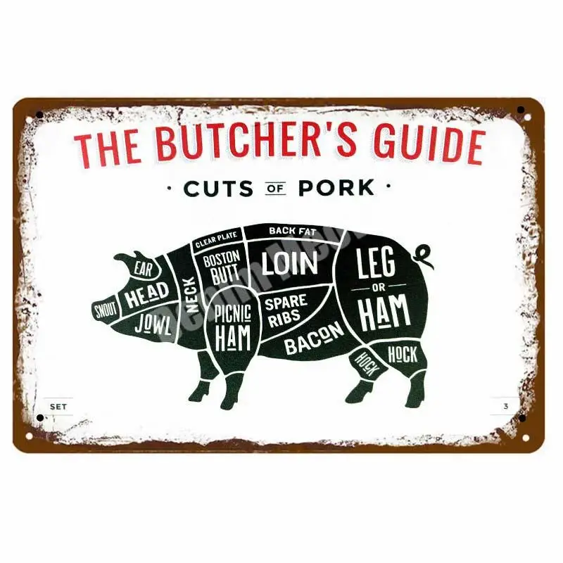 33041429323-15136 Butchery винтажные металлические направляющие знаки резки говядины курица для разделывания свиньи, утки кухонный плакат декоративные таблички наклейки на стену N - Цвет: 33041429323-15136