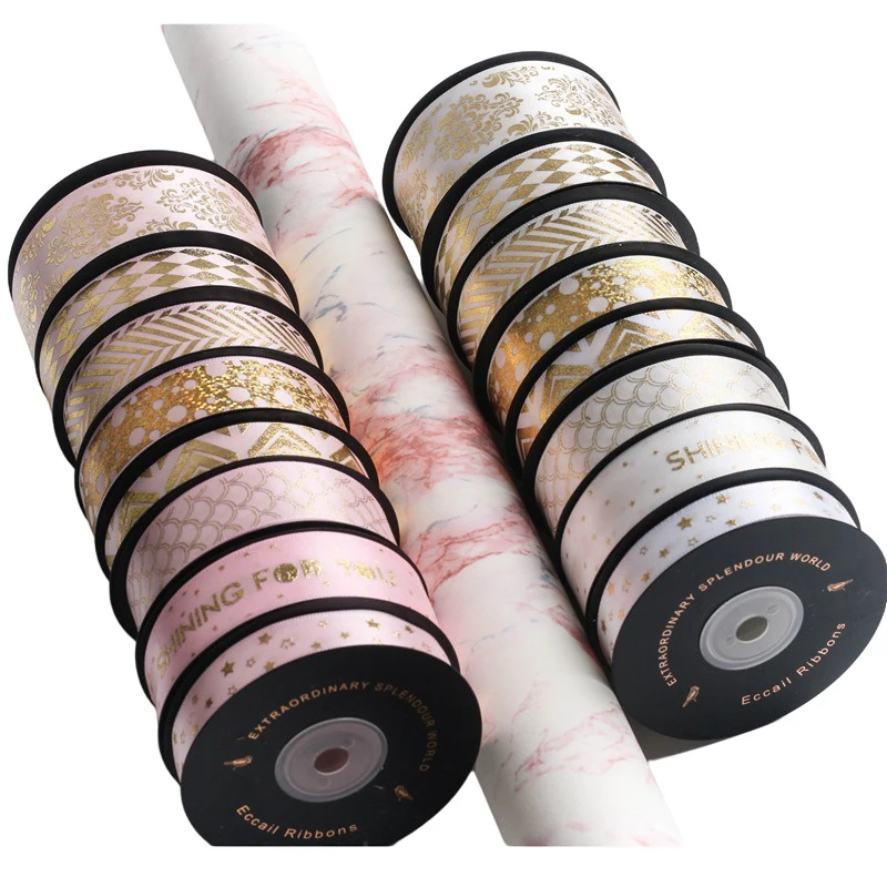 Women hot stamping ribbon diy bow hair flowers wedding cake sweet cute ribbon gift box packaging youthful vitality