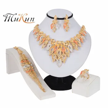 

MUKUN 2020 NEW Exquisite Dubai Women's Jewelry Set Donut Necklace Earrings Ring Bracelet Trendy Nigerian Wedding Jewelry Popular