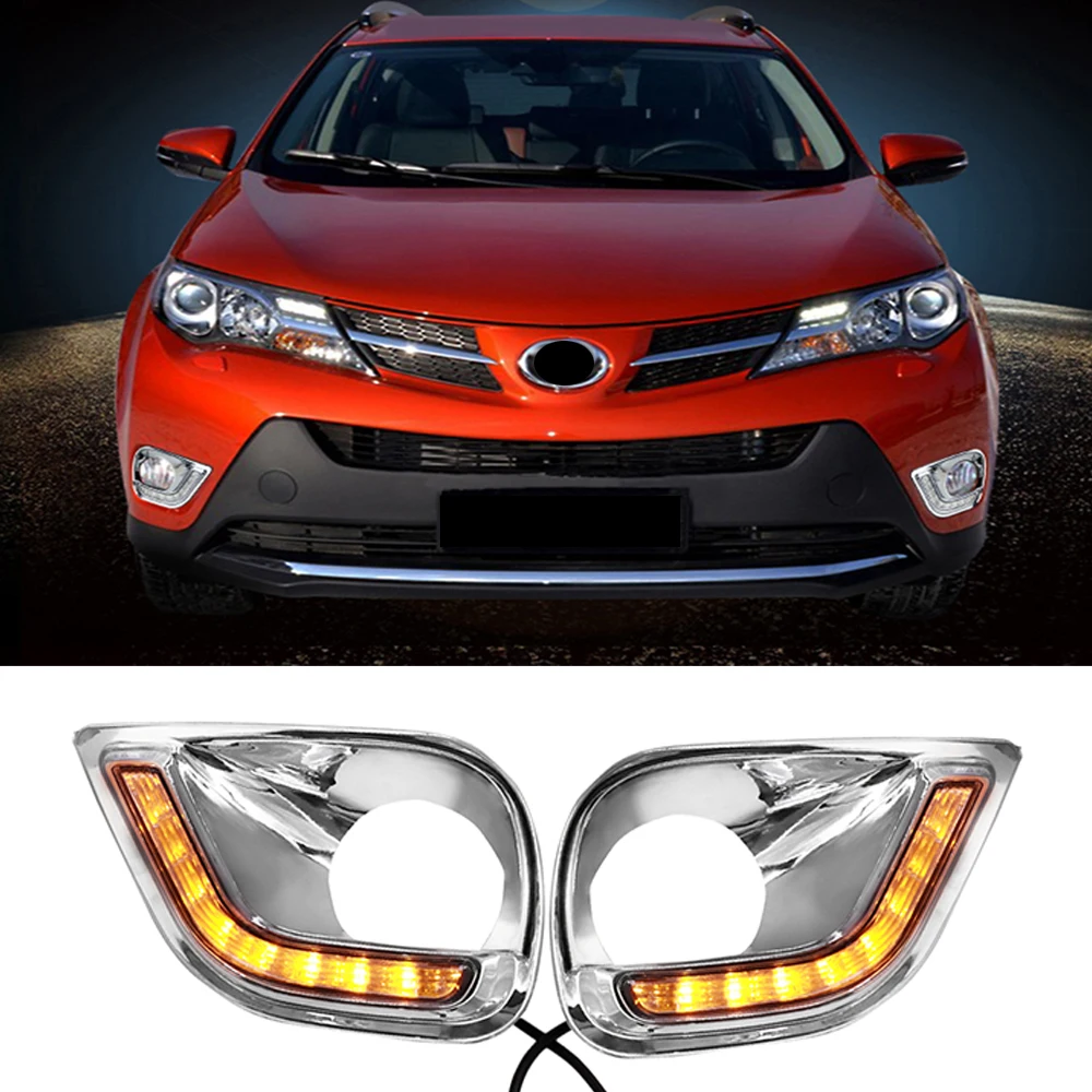 1 комплект для Toyota RAV4 2013~ DRL Светодиодный дневной ходовой светильник, Дневной светильник, хромированный противотуманный светильник, сигнальная лампа, Дневной светильник, для вождения