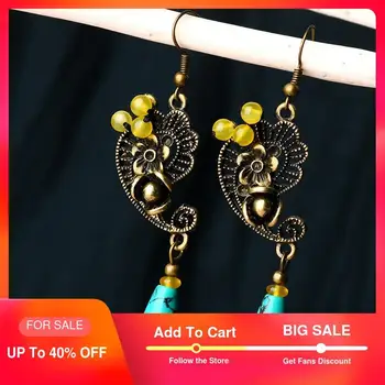 

Vintage Copper Earrings with Stone Water Drop Earrings for women Ethnic dangling earrings Fashion Jewelry 2018 New Arrival