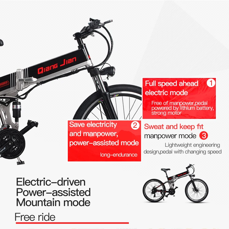 Top New electric bicycle 48V500W assisted mountain bicycle 50KM super large lithium battery 48V10.4AH electric bicycle Ebike Moped 4