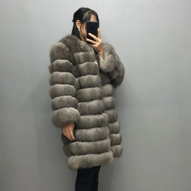 Womens winter warm Real fox fur coat Long 2020 new