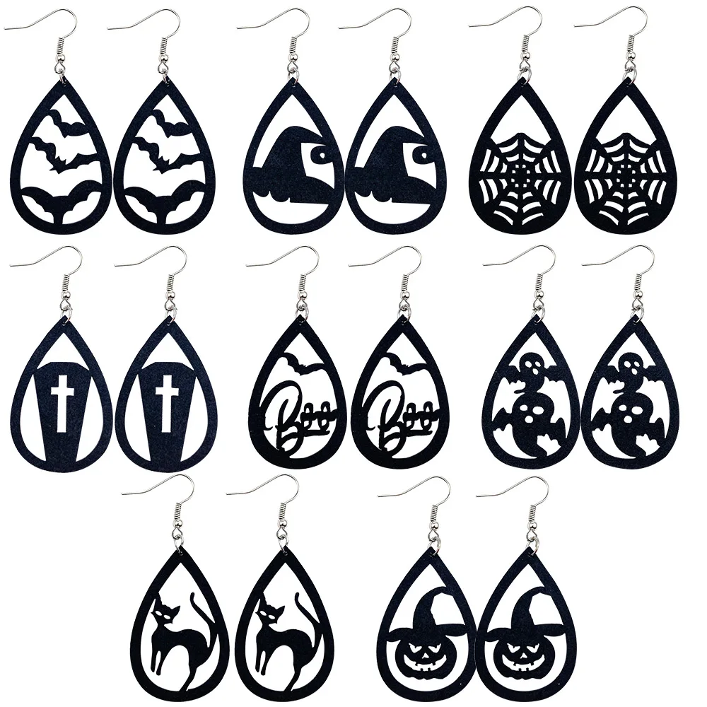 Halloween Leather Earrings Popular In Europe and America Pumpkin Ghost Spider Web Hollowed Out PU | Украшения и аксессуары