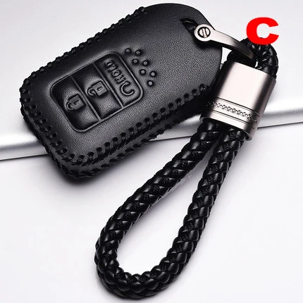 C Black line Авто кожаный чехол для ключа для автомобиля пульт дистанционного управления 2 3 4 кнопки для honda civic HRV CRV Accord Fit forza spirior freed - Название цвета: C Black line