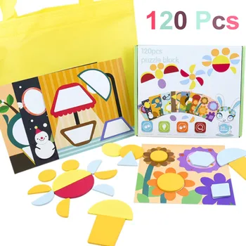 

Baby Montessori Educational Toy Geometry Puzzle Early Learning Set Geometric Shape Colorful Puzzle Toy Gifts 120Pcs Set