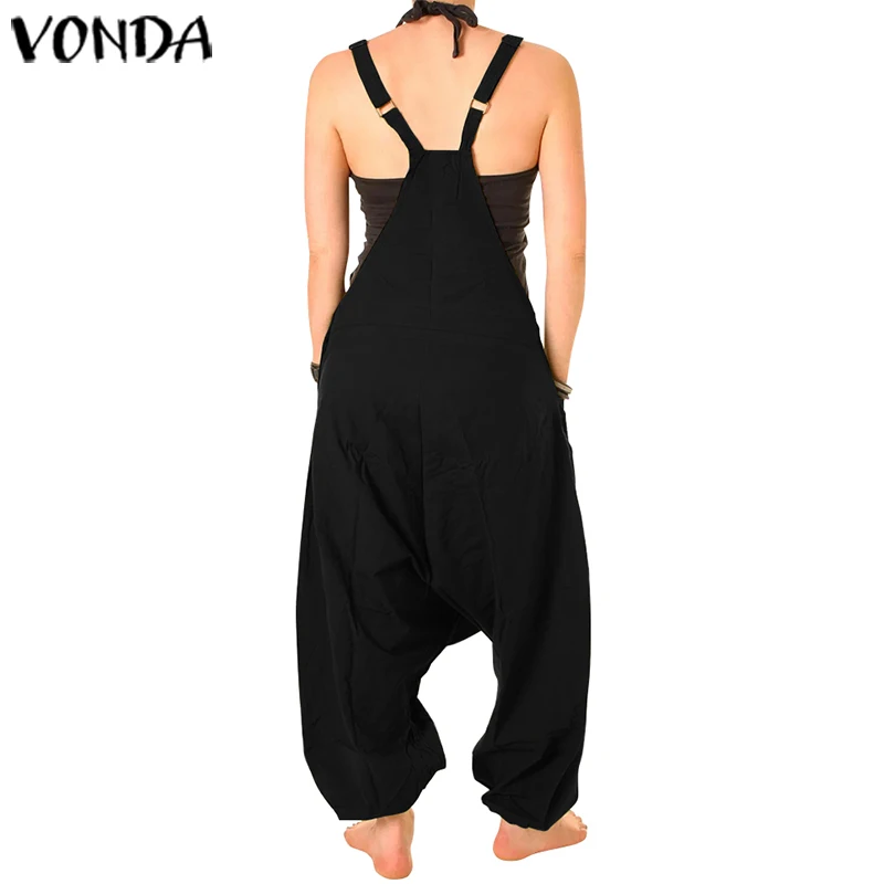 Винтажный комбинезон, летние комбинезоны, женские костюмы VONDA, повседневный свободный костюм пляжного типа без рукавов с открытой спиной, большие размеры, женские шаровары