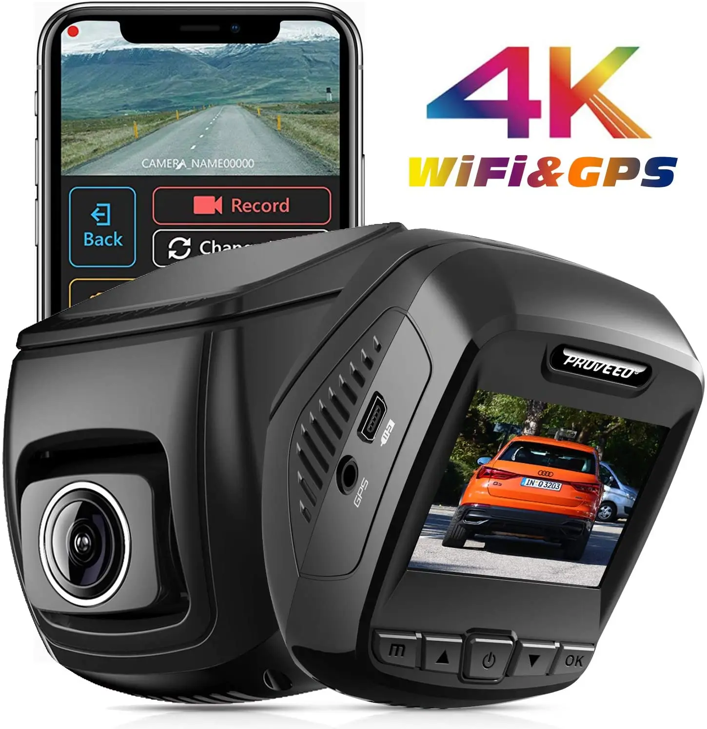 Видеорегистратор Pruveeo T7 4K встроенный Wi-Fi GPS UHD 2160P для автомобилей 2 4-дюймовый
