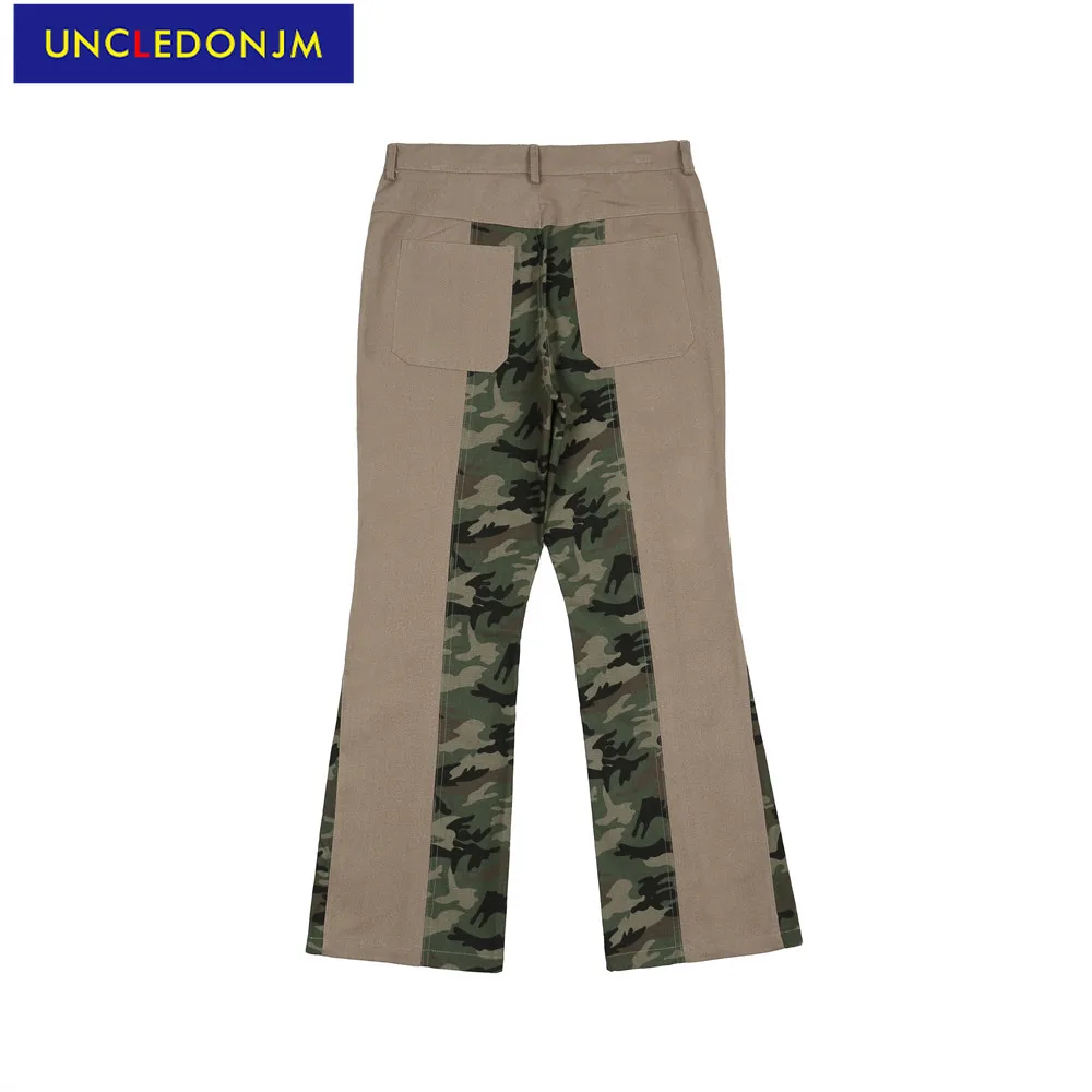 UNCLEDONJM Camouflage flare pants color block men casual pants men hip