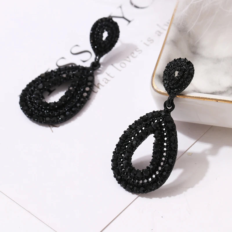 Z новые черные Висячие сережки-гвоздики со стразами, средний полый, подарок на день рождения