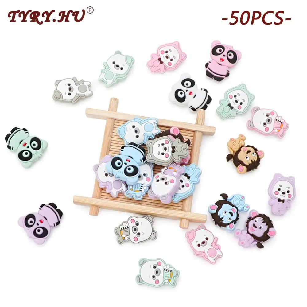 

TYRY.HU 50pc Cartoon Silicone Teether Beads Bear DIY Baby Teething Toys BPA Free Sensory Jewelry Nursing Necklace Baby Teether