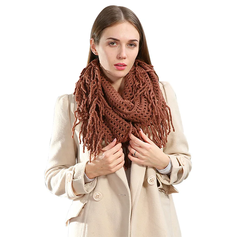 Crochet Snood Scarf Hallow Pattern Knitted Infinity Scarves Women