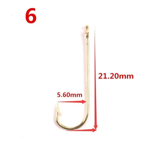 size 6 25 шт. абердинские крючки с длинным хвостовиком, золотой рыболовный крючок для соленой воды, пресноводные живые приманки, панфиш, Краппи, червь, рыболовные снасти - Цвет: size 6