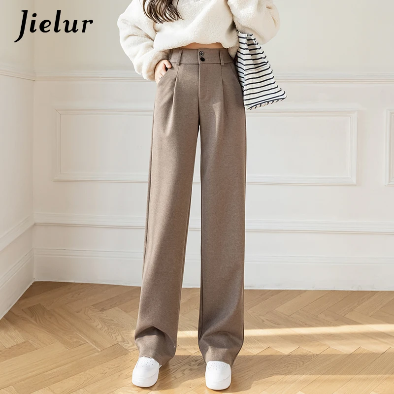 Jielur Woolen Wide Leg Pants Black 