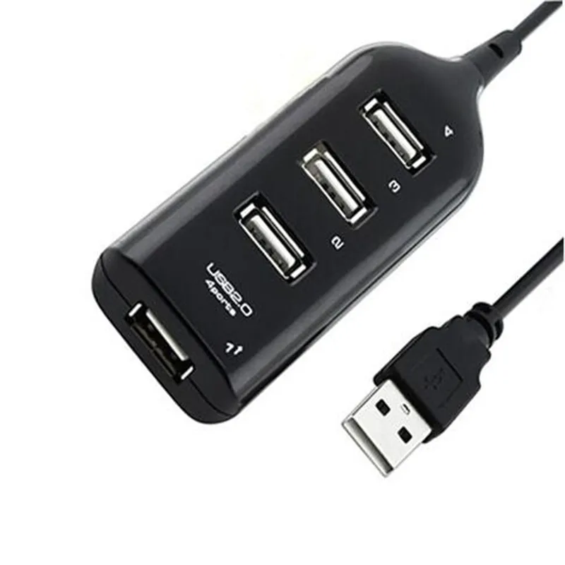 Precio reducido Adaptador divisor de 4 puertos USB 2,0 de alta velocidad, Hub negro para PC, ordenador, Mini, 4 puertos USB para discos duros portátiles # LR2 KJnQljJl7